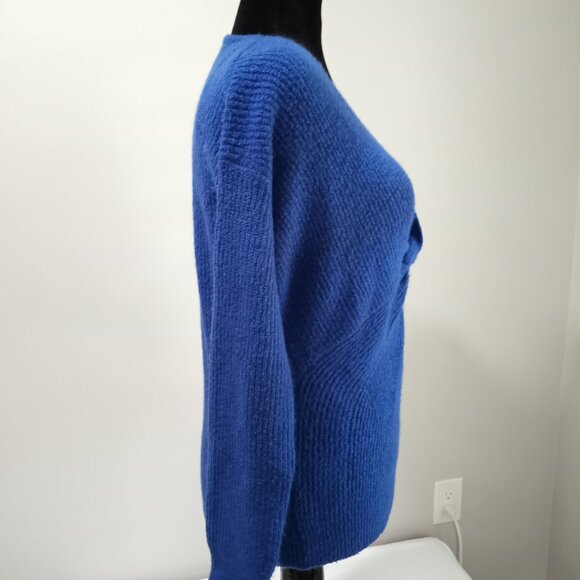 DEX ROYAL BLUE TWIST DEEP V NECK LONG SLEEVE SWEATER WOMEN SIZE L - Picture 4 of 8